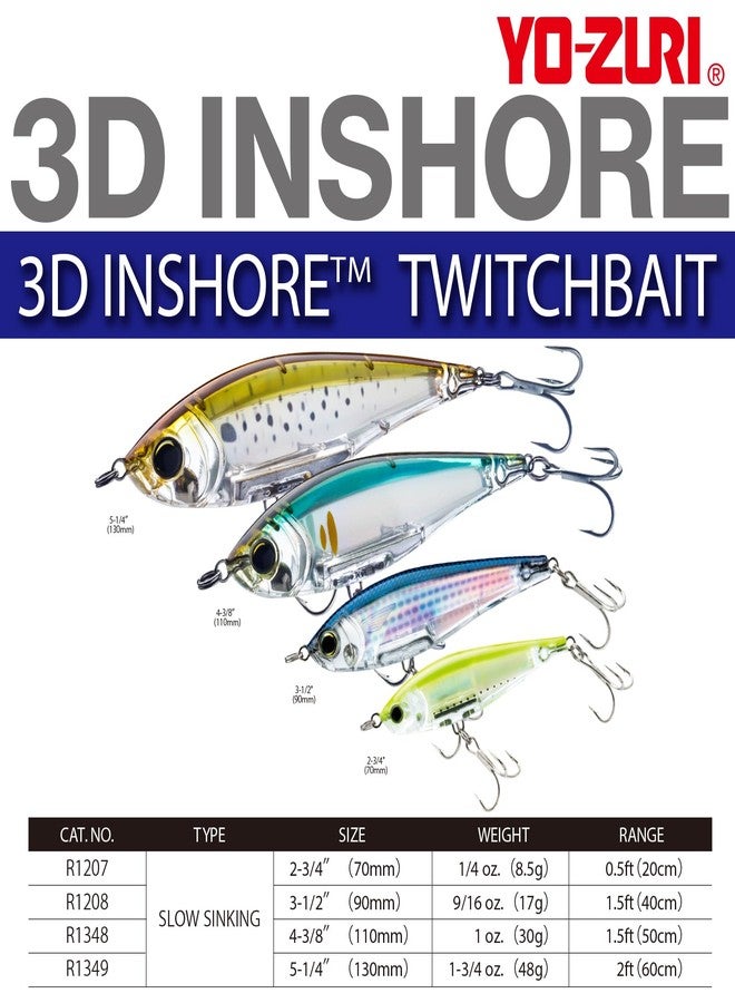 DUEL Yo-Zuri 3D Inshore TWITCHBAIT (SS) 130mm 5-1/4" RED Head, Multi, One Size - Image 3