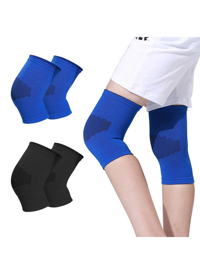Yxmeiguo 2 Pairs Kids Knee Brace Sleeve, Youth Knee Compression Sleeve Children Knee Support Boys & Girls Kids Knee Pads for Basketball Volleyball Gymnastics Sports, Black & Blue  - Image 1