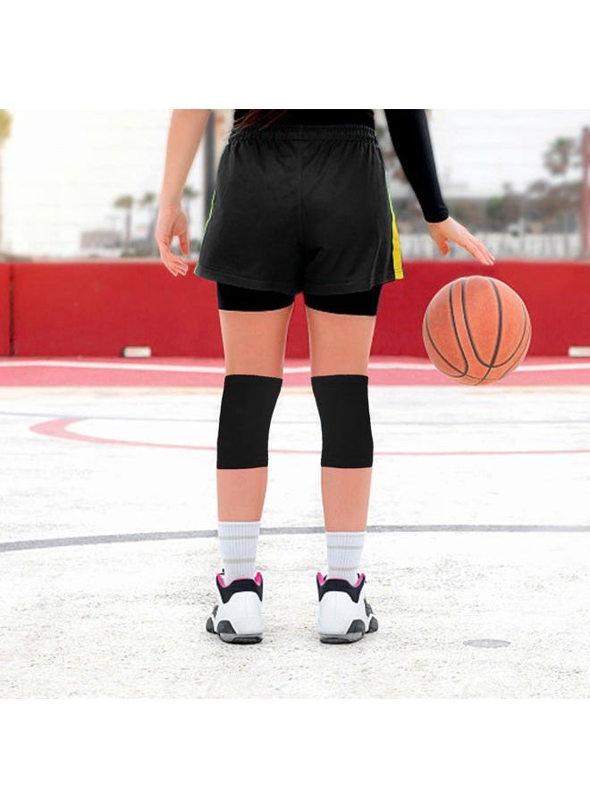 Yxmeiguo 2 Pairs Kids Knee Brace Sleeve, Youth Knee Compression Sleeve Children Knee Support Boys & Girls Kids Knee Pads for Basketball Volleyball Gymnastics Sports, Black & Blue  - Image 3