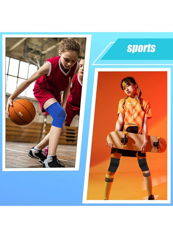 Yxmeiguo 2 Pairs Kids Knee Brace Sleeve, Youth Knee Compression Sleeve Children Knee Support Boys & Girls Kids Knee Pads for Basketball Volleyball Gymnastics Sports, Black & Blue  - Image 4