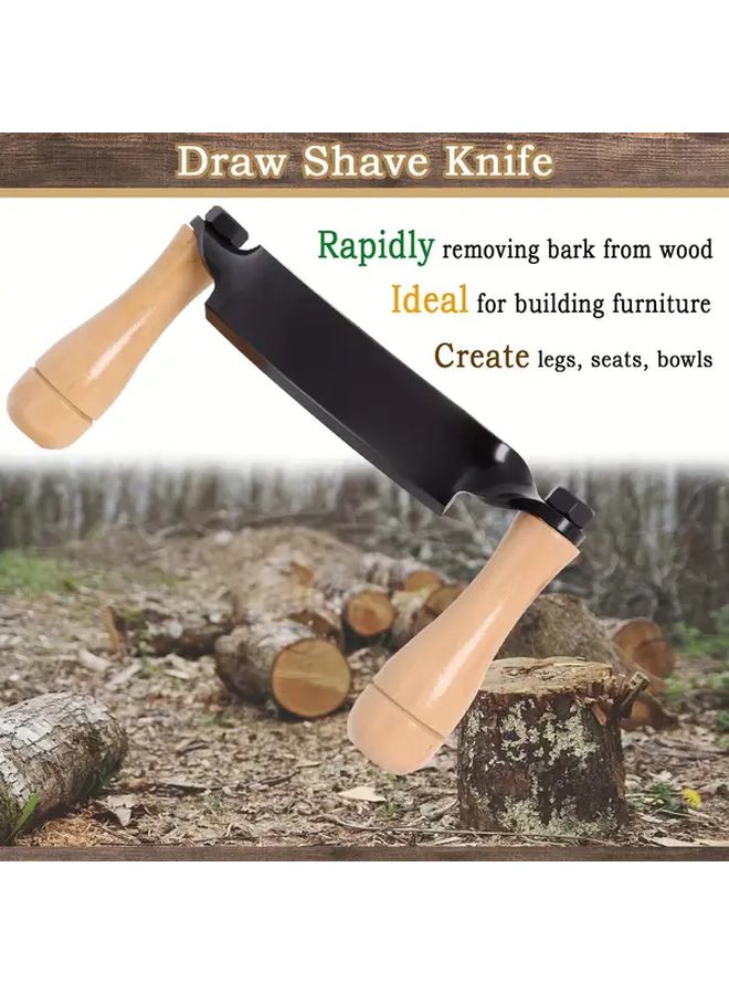 8 Inch Curved Draw Shave Knife Ultra Sharp Steel Blade Ergonomic Wooden Handles Woodworking - Image 1