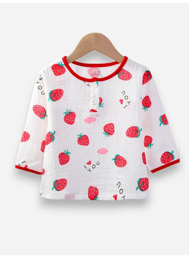 Victor And Jane  Baby Girls Muslin Cotton Pyjama Set – Pink Strawberry Print for Women | Best Price UAE