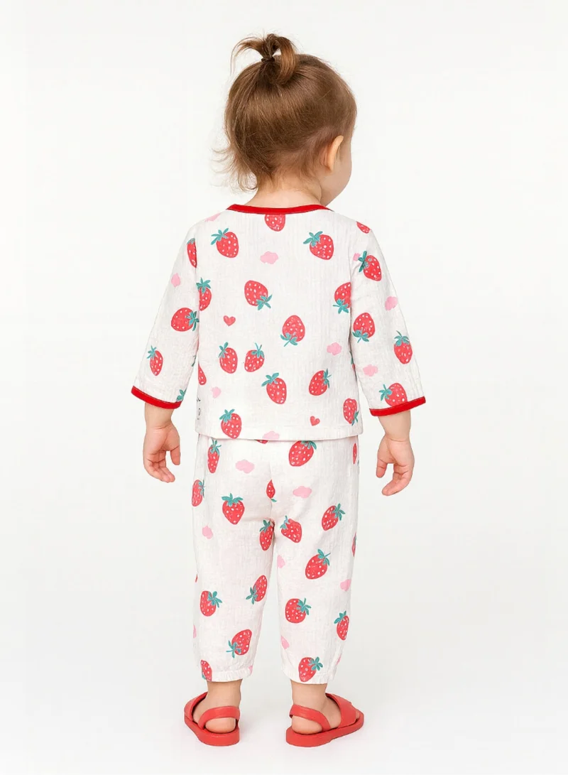 victor and jane Baby Girls Muslin Cotton Pyjama Set – Pink Strawberry Print