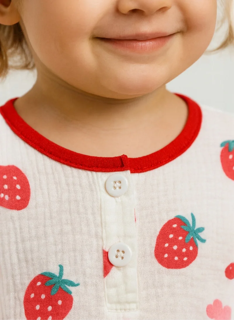 Victor And Jane  Baby Girls Muslin Cotton Pyjama Set – Pink Strawberry Print for Women | Best Price UAE