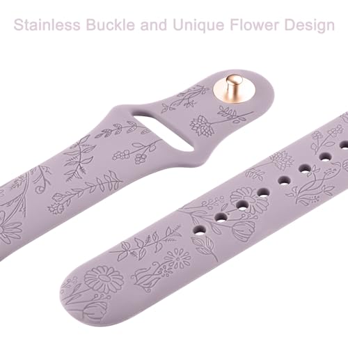 Tobfit 20mm Soft Floral Watch Strap Compatible for Amazfit GTS 2 Mini, Amazfit Bip/Bip U/Pro/Lite, Bip S, Bip 3, Flower Silicone Strap for Amazfit GTS/ 2/2e/3/4/4 Mini, WATCH NOT INCLUDED (Taro) - Image 3