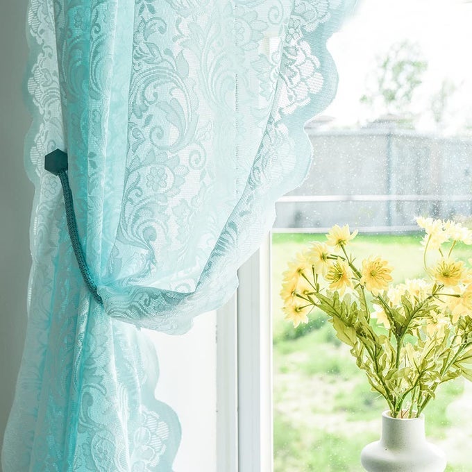 MINT GREEN CURTAINS FOR BEDROOM LACE SHEER SEAFOAM AQUA CURTAINS 63 INCHES LENGTH FOR BABY GIRL BEDROOM ROD POCKET OCEAN COASTAL BEACH SUMMER DECOR 52 W X 63 L 1 PAIR AQUA