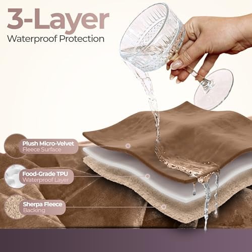 Sacred Weapon Waterproof Blanket for Bed – Mini Sherpa & Fleece Throw – Waterproof Blanket for Couch Cover & Mattress Protector, Absorbent, Washable, Spill Proof – Travel Blankets (Beige, 40x45) - Image 3
