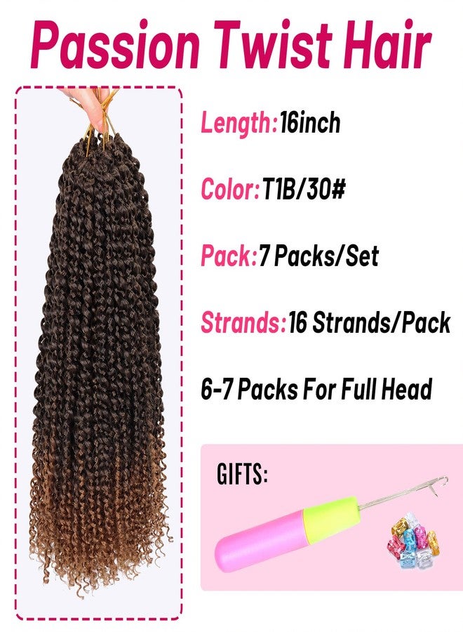 Dorsanee Ombre Brown Passion Twist Hair 16 Inch 7 Packs Water Wave Crochet Hair Long Bohemian Curly Braiding Hair for Butterfly Locs, Faux Locs, Boho Style Spring Twist Crochet Braids (T30#) - Image 4