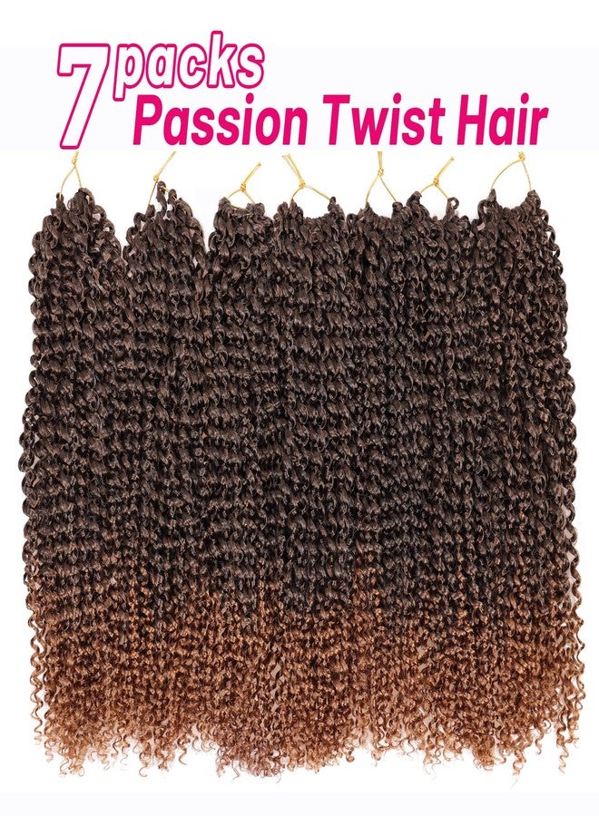 Dorsanee Ombre Brown Passion Twist Hair 16 Inch 7 Packs Water Wave Crochet Hair Long Bohemian Curly Braiding Hair for Butterfly Locs, Faux Locs, Boho Style Spring Twist Crochet Braids (T30#) - Image 2