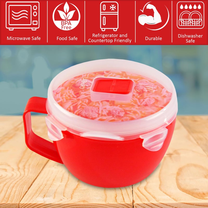 Home-X Microwave Bowl with Lid - Ramen Bowl Microwavable with Steam Release Vents and Easy Locking Clips - BPA-Free, Dishwasher Safe 32oz Soup Mug with Handle Microwave Safe - Image 4