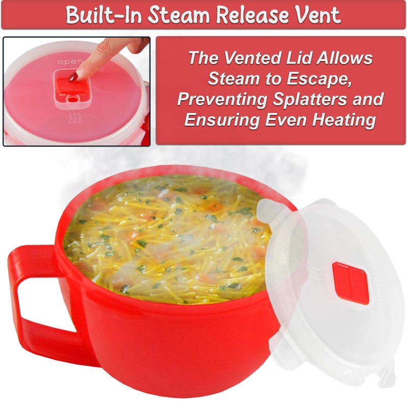 Home-X Microwave Bowl with Lid - Ramen Bowl Microwavable with Steam Release Vents and Easy Locking Clips - BPA-Free, Dishwasher Safe 32oz Soup Mug with Handle Microwave Safe - Image 5