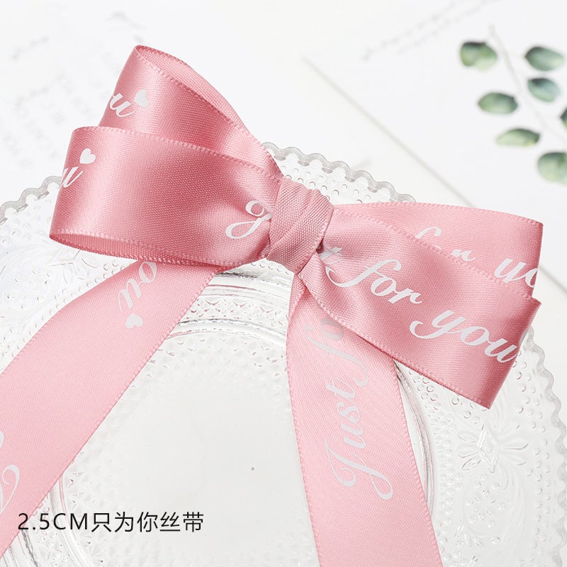 2.5Cm Floral Gift Box Polyester Ribbon Cake Diy Bow Satin Ribbon English Letter Ribbon Bouquet - Image 4