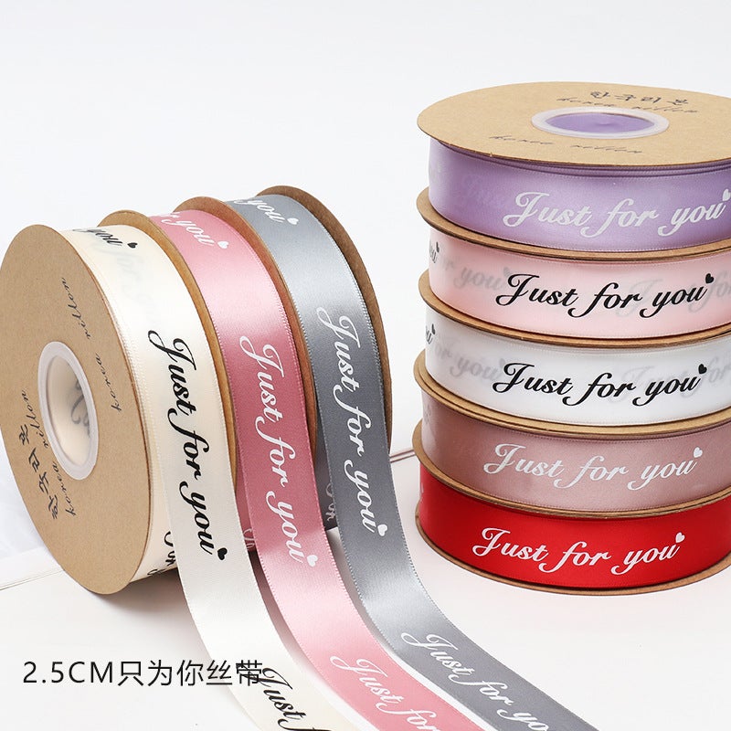 2.5Cm Floral Gift Box Polyester Ribbon Cake Diy Bow Satin Ribbon English Letter Ribbon Bouquet - Image 3