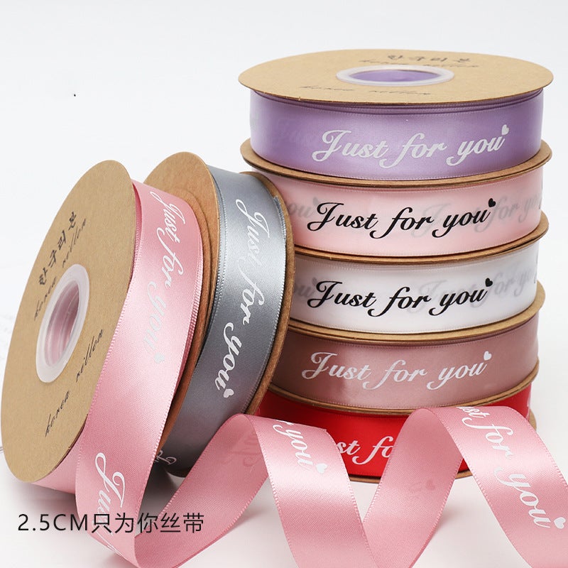 2.5Cm Floral Gift Box Polyester Ribbon Cake Diy Bow Satin Ribbon English Letter Ribbon Bouquet - Image 5