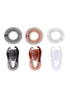 Fodattm Set of 6 Women Lady Stretch Flexible Hair Combs Headband Interlocking Banana Clip Clincher Elongated Ponytail Holder and Full Circle Hair Comb Hair Hoop Hair Clip Spring Head Band with Deep Teeth 