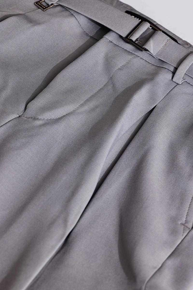 سنيتش Light Grey Solid Slim Fit Formal Trousers