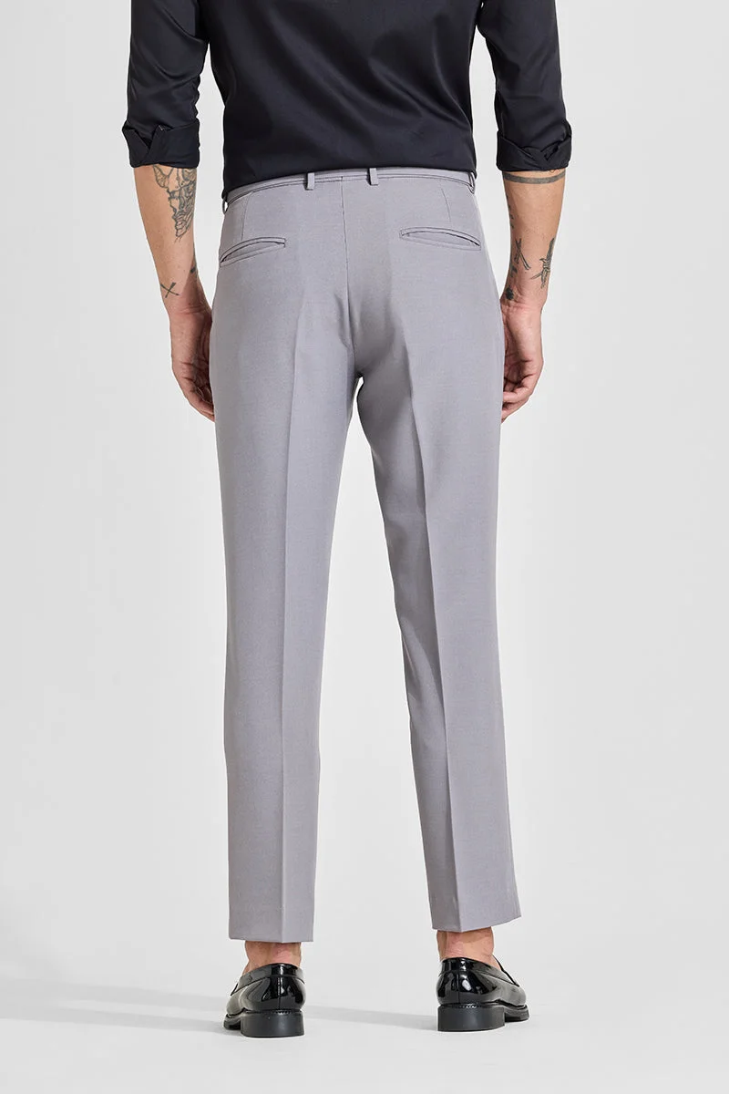 SNITCH Light Grey Light Grey Solid Slim Fit Formal Trousers for Men | Best Price UAE