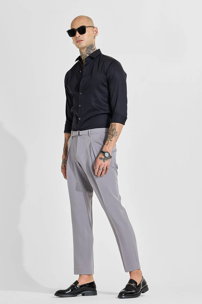 SNITCH Light Grey Light Grey Solid Slim Fit Formal Trousers for Men | Best Price UAE