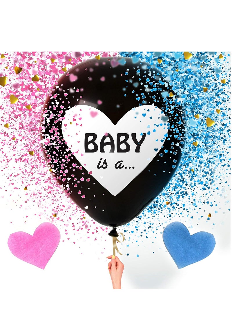 36 Inch Baby Gender Reveal Balloon Big Black Balloons with Pink and Blue Heart Shape Confetti Packs for Boy or Girl Shower Party Supplies Decoration Kit - Image 1