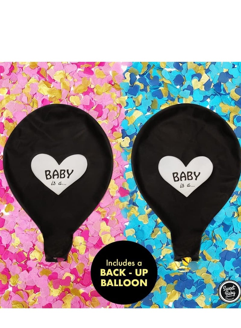 36 Inch Baby Gender Reveal Balloon Big Black Balloons with Pink and Blue Heart Shape Confetti Packs for Boy or Girl Shower Party Supplies Decoration Kit - Image 2