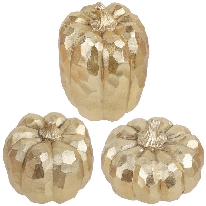 3 PACK GOLD PUMPKINS THANKSGIVING DECORATIONS FALL DECOR FOR HOME TABLE FIREPLACE MANTEL OFFICE ELEGANT DECORATIVE PUMPKIN AUTUMN INDOOR DECOR