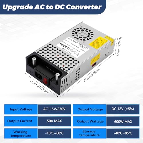 BOSYTRO 12V DC Power Supply 600W AC to DC Converter SMPS 50A 12V Switching Power Supply Transformer for 3D Printer, RV, Led Strip, Motor Pump, CCTV, Electronic Instruments, Lab Computer - Image 2