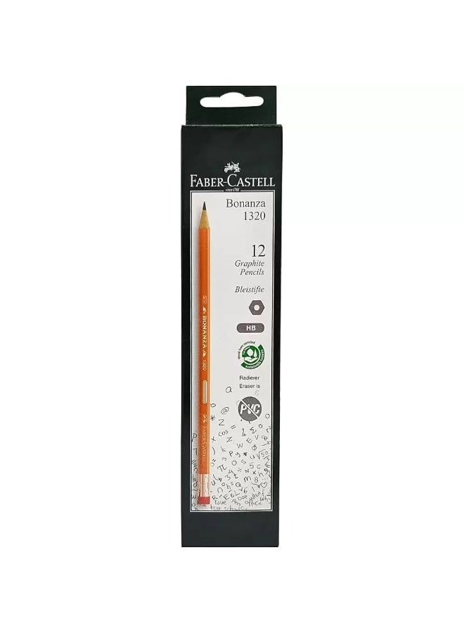 FABER-CASTELL Faber Castell Bonanza 1320 Graphite Pencil HB with Eraser Tip- 12pcs 