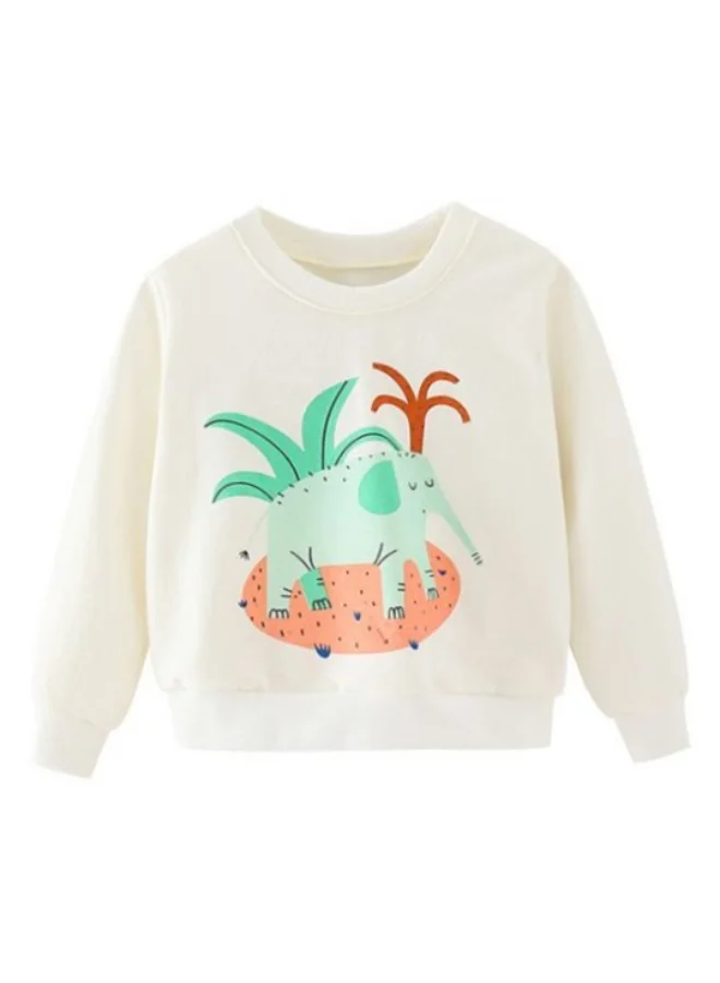يونيكي White Printed Long Sleeve Crew Neck T-Shirt