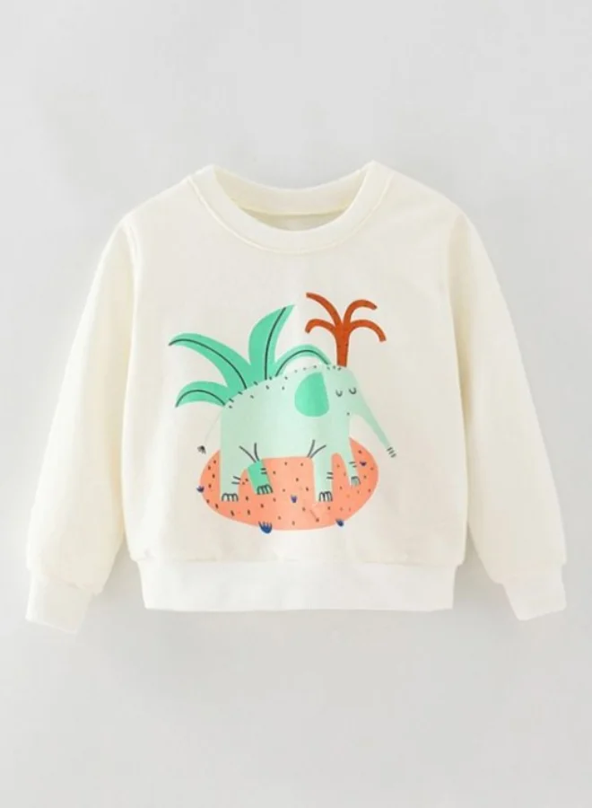 يونيكي White Printed Long Sleeve Crew Neck T-Shirt