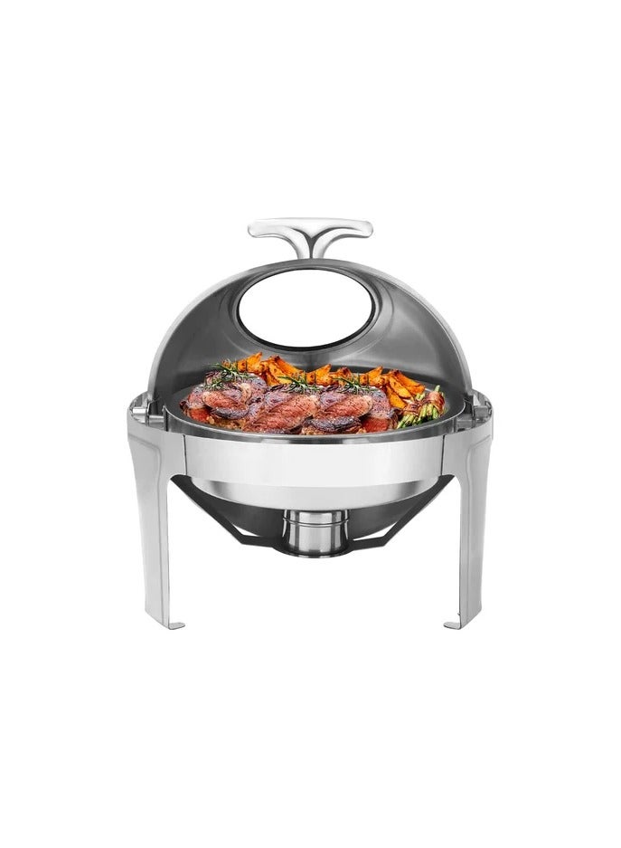 أفكو طبق تسخين زجاجي دائري من الفولاذ المقاوم للصدأ من أفكو، سعة 6 لتر، للمطاعم والمناسبات والفنادق وحفلات الزفاف والحفلات، فضي - Image 1