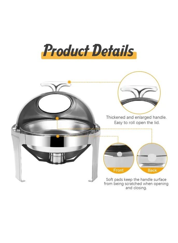 أفكو طبق تسخين زجاجي دائري من الفولاذ المقاوم للصدأ من أفكو، سعة 6 لتر، للمطاعم والمناسبات والفنادق وحفلات الزفاف والحفلات، فضي - Image 4