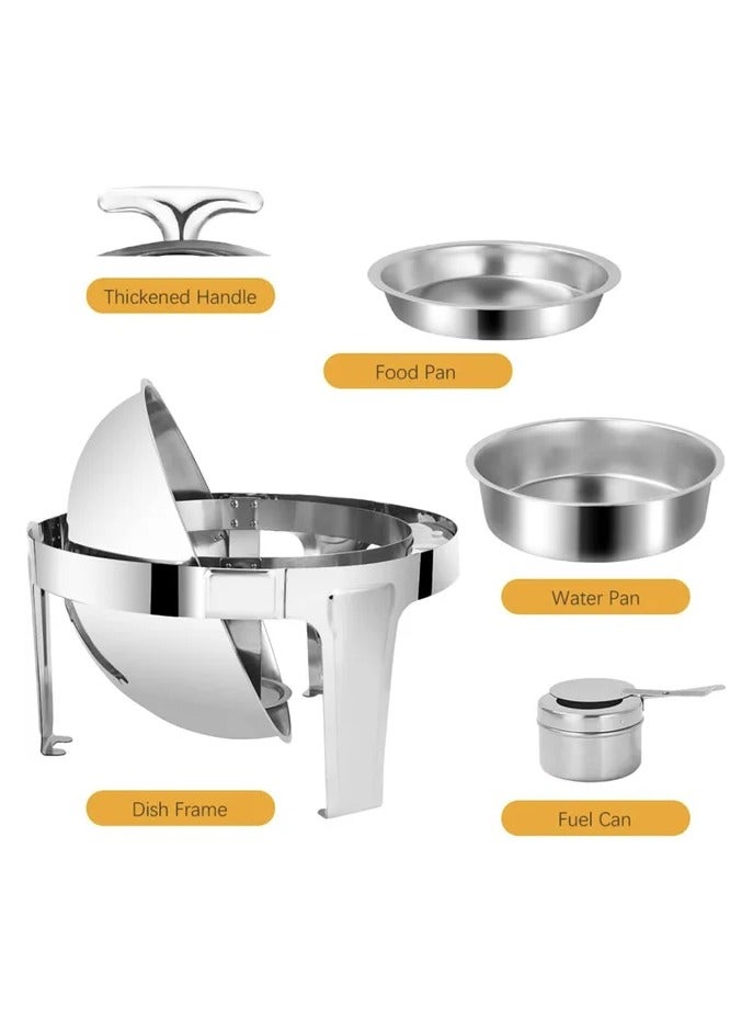 أفكو طبق تسخين زجاجي دائري من الفولاذ المقاوم للصدأ من أفكو، سعة 6 لتر، للمطاعم والمناسبات والفنادق وحفلات الزفاف والحفلات، فضي - Image 5