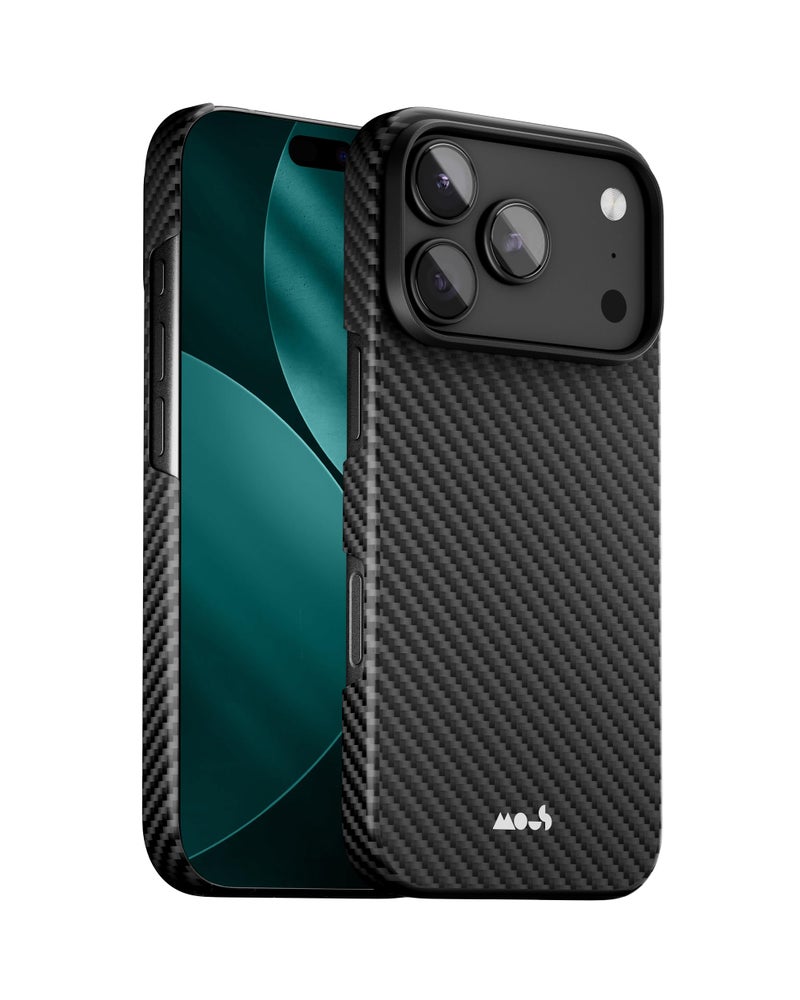 Mous for iPhone 17 Pro Max Case Slim, Compatible with MagSafe - Super Thin - Magnetic Phone Cover Compatible with iPhone 17 Pro Max, Carbon Fibre, Black - Image 1
