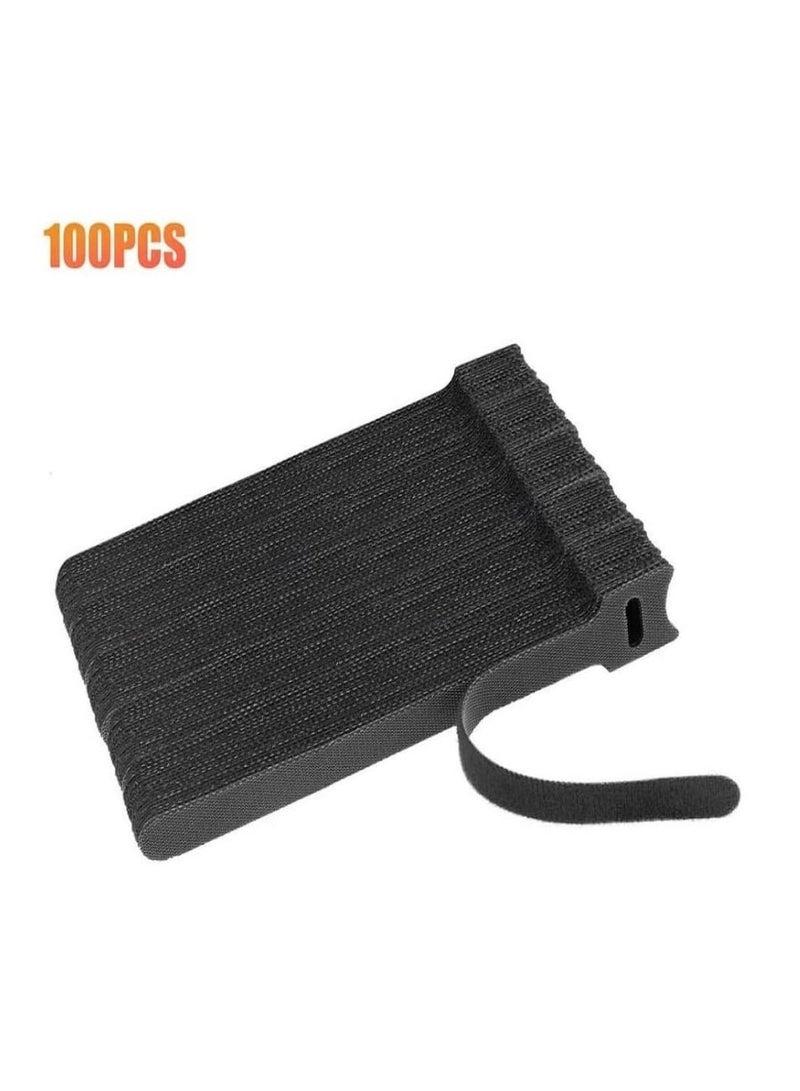 Reusable Black Ties Cable Cord Strap Hook Loop Ties Tidy Organizer Tool 100 Pieces - Image 2