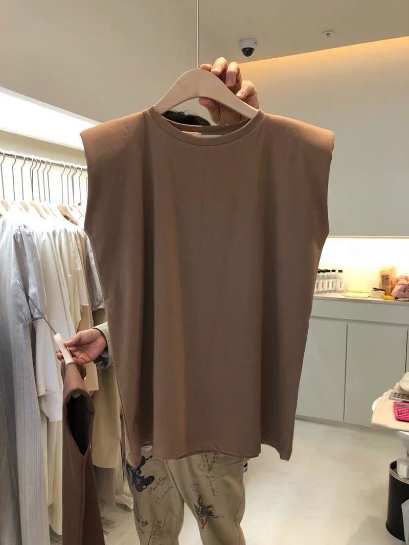 2024 Summer White Sleeveless Loose Tee Womens Fashion Black Tank Top Shallow coffee  - Image 1