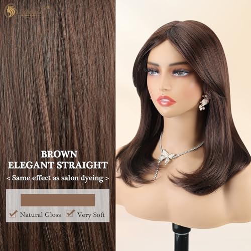 Creamily Chestnut Brown 16" Full Head Hair Wig for Women,Synthetic Short Hair Wigs for Women,Natural Looking Wigs for Diwali/Daily/Party (Chestnut Brown) - Image 5