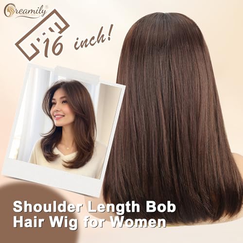 Creamily Chestnut Brown 16" Full Head Hair Wig for Women,Synthetic Short Hair Wigs for Women,Natural Looking Wigs for Diwali/Daily/Party (Chestnut Brown) - Image 4