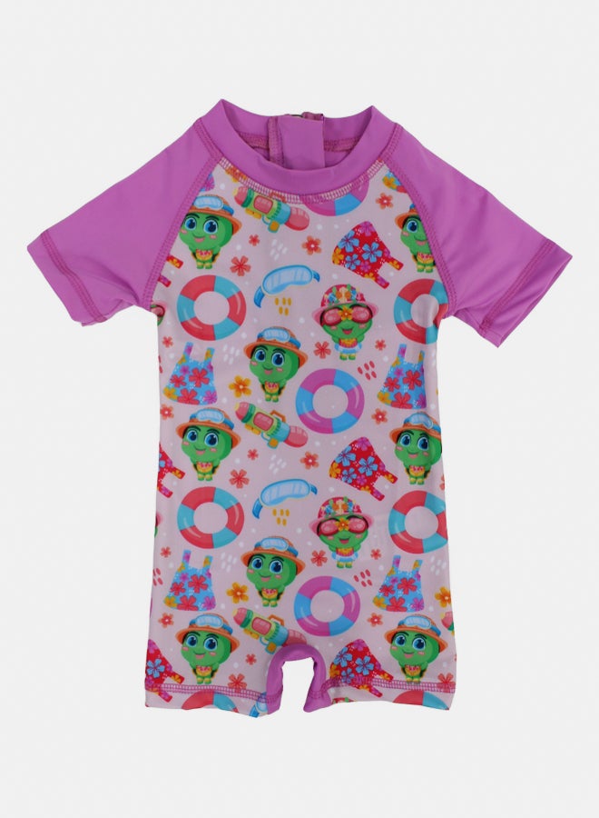 I.Wear I.Wear Girls Swimsuit Overall – Dusty Pink Beach Toys Print - Image 1