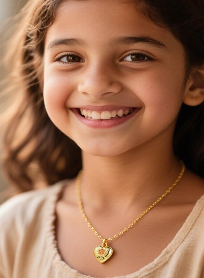 يوفينغ قلادة يوفينغ على شكل قلب وعباد الشمس، مطلية بالذهب عيار 14 قيراطًا، لحفظ الصور، هدية مثالية لأعياد الميلاد. - Image 4