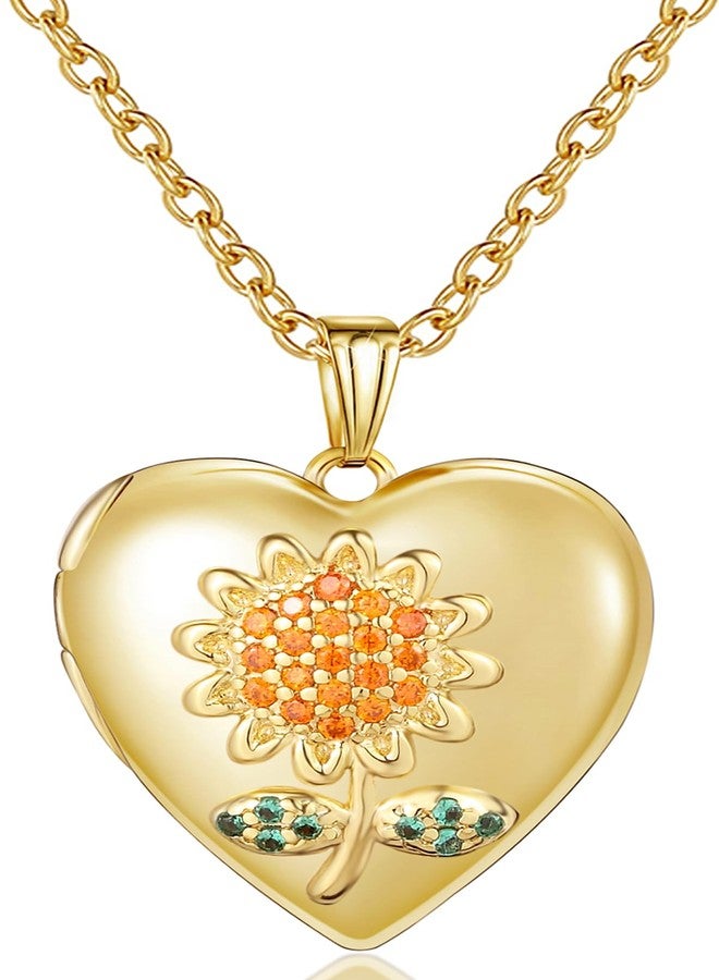 يوفينغ قلادة يوفينغ على شكل قلب وعباد الشمس، مطلية بالذهب عيار 14 قيراطًا، لحفظ الصور، هدية مثالية لأعياد الميلاد. - Image 1
