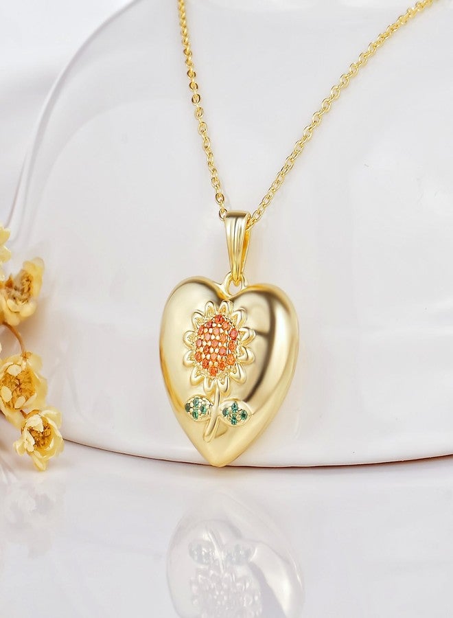 يوفينغ قلادة يوفينغ على شكل قلب وعباد الشمس، مطلية بالذهب عيار 14 قيراطًا، لحفظ الصور، هدية مثالية لأعياد الميلاد. - Image 2