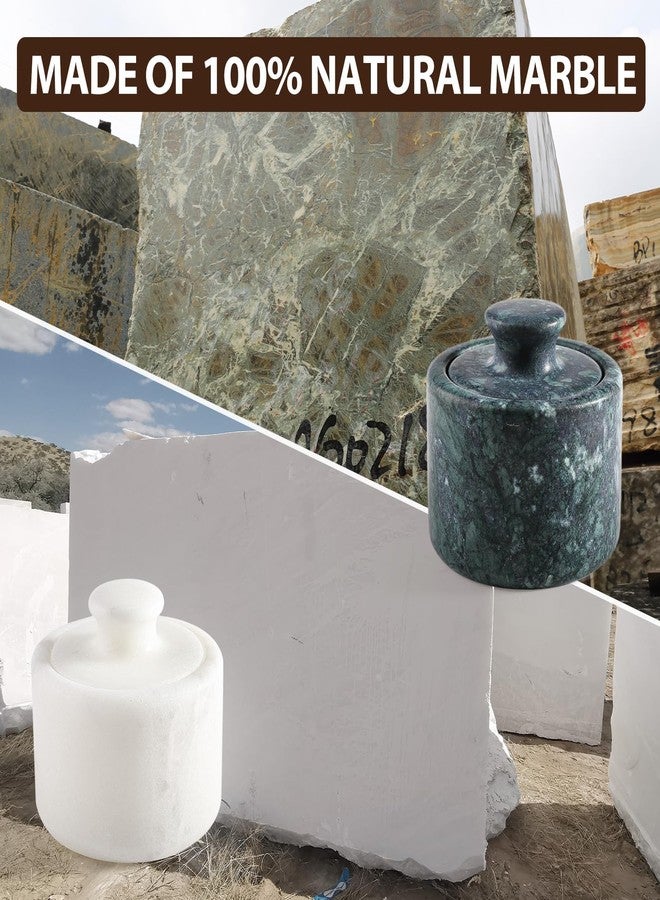 Koville Marble Salt Cellar White and Green Salt Holder with Lid for Kitchen Table Décor, Elegant Modern Handcrafted Seasoning Container for Countertop, Salt and Pepper Holder & Coffee Beans Storage - Image 3