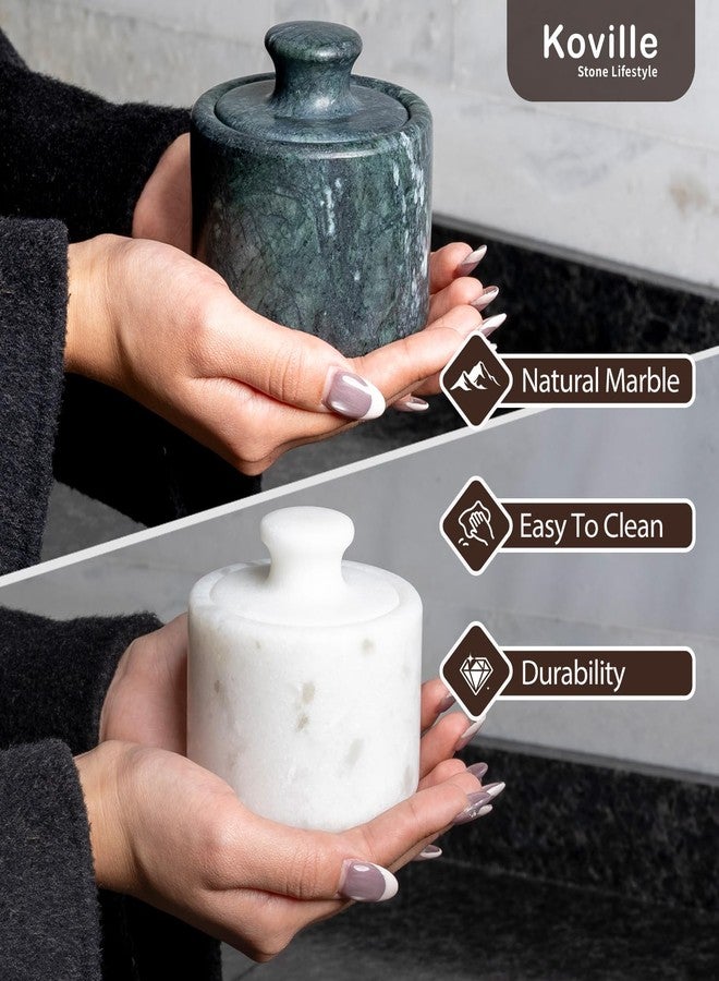 Koville Marble Salt Cellar White and Green Salt Holder with Lid for Kitchen Table Décor, Elegant Modern Handcrafted Seasoning Container for Countertop, Salt and Pepper Holder & Coffee Beans Storage - Image 5