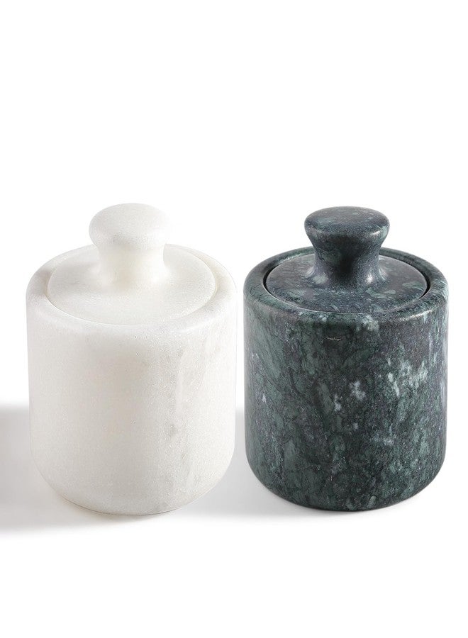 Koville Marble Salt Cellar White and Green Salt Holder with Lid for Kitchen Table Décor, Elegant Modern Handcrafted Seasoning Container for Countertop, Salt and Pepper Holder & Coffee Beans Storage - Image 1