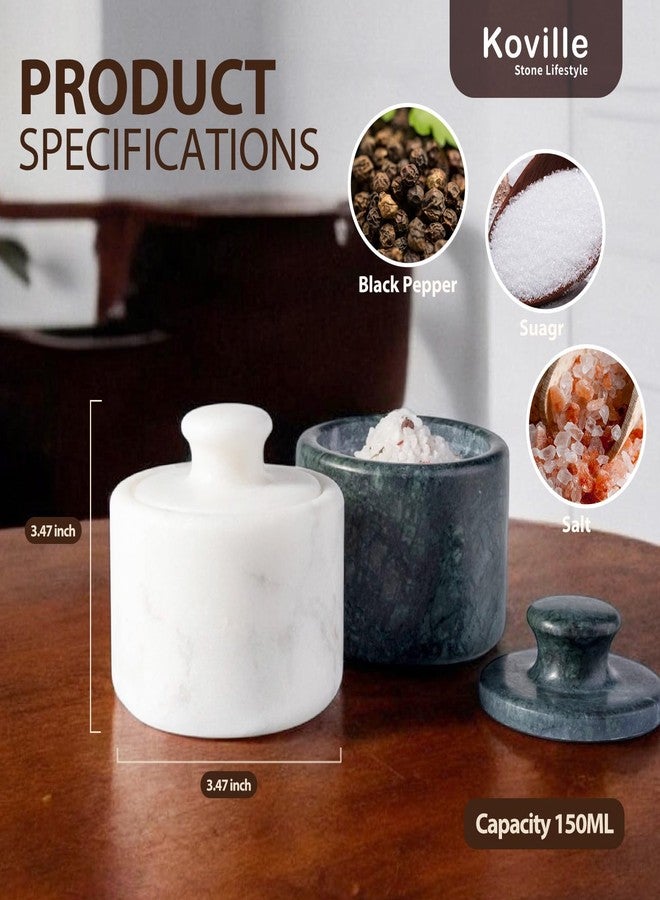 Koville Marble Salt Cellar White and Green Salt Holder with Lid for Kitchen Table Décor, Elegant Modern Handcrafted Seasoning Container for Countertop, Salt and Pepper Holder & Coffee Beans Storage - Image 2