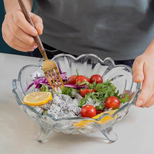 NIXTIL Tripod Glass Fruit Plate Trifle Glass Decor Crystal Candy Dish Pasta Prep Bowl Transparent Salad Tray Transparent Serving Plate Fruit Tray for Home - Image 5