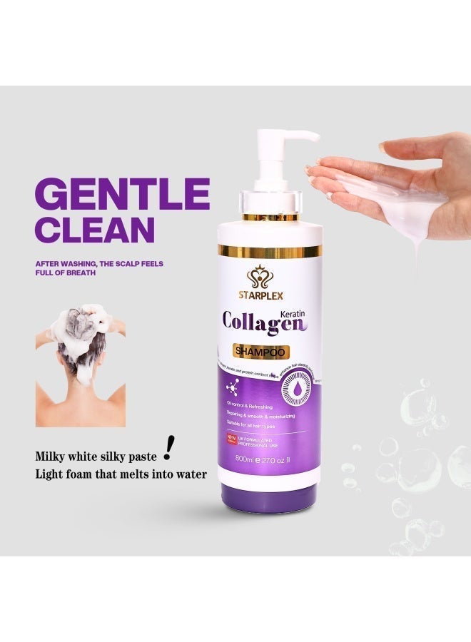 STARPLEX Collagen & Keratin Repairing Shampoo 800ml - Rich Protein for Elasticity & Damage Restoration | Oil Control & Smoothing Moisturizing | Professional Salon Formula for All Hair Types Women - Image 3