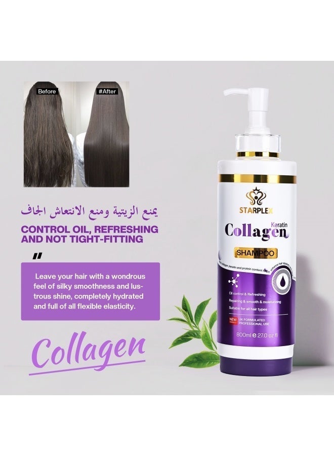 STARPLEX Collagen & Keratin Repairing Shampoo 800ml - Rich Protein for Elasticity & Damage Restoration | Oil Control & Smoothing Moisturizing | Professional Salon Formula for All Hair Types Women - Image 2
