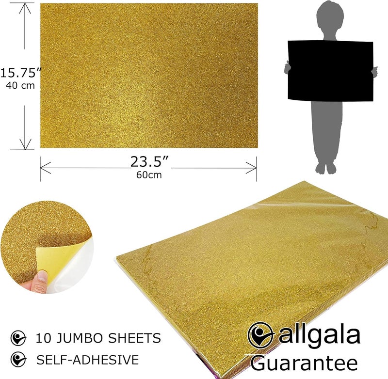 allgala Jumbo Self-Adhesive Glitter EVA Foam Sheets 10 Pack 16x24 inch (40x60cm) Paper Sheets- Gold Color-for Arts Crafts Projects, Classrooms, DIY Projects, Back to School Suppliers, Art Class - Image 2