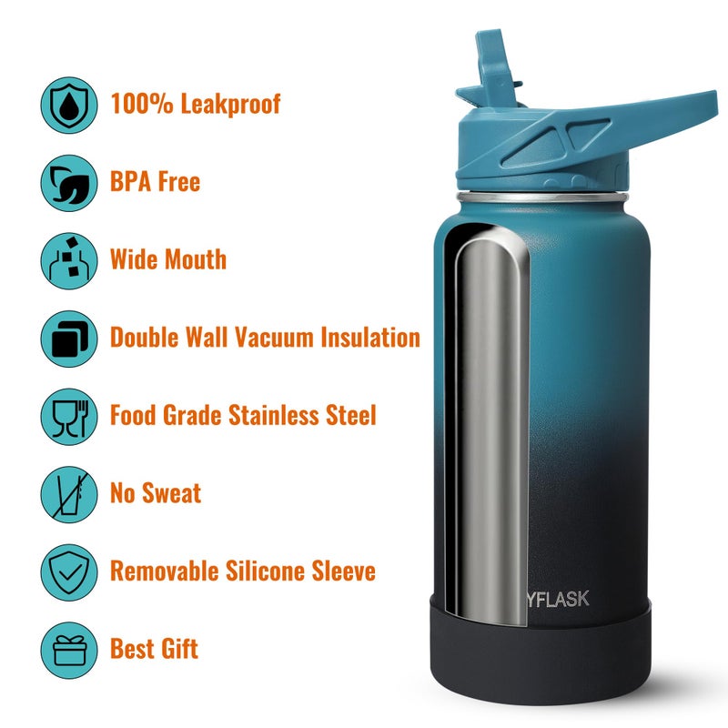 RUBYFLASK RUBYFLASK 32oz Insulated Water Bottle with Straw  Stainless Steel Metal Vacuum Water Flask  Large Thermos Water bottle with Leakproof 3 Lids for Travel  Camping  Gym Sports Black Gray  - Image 2